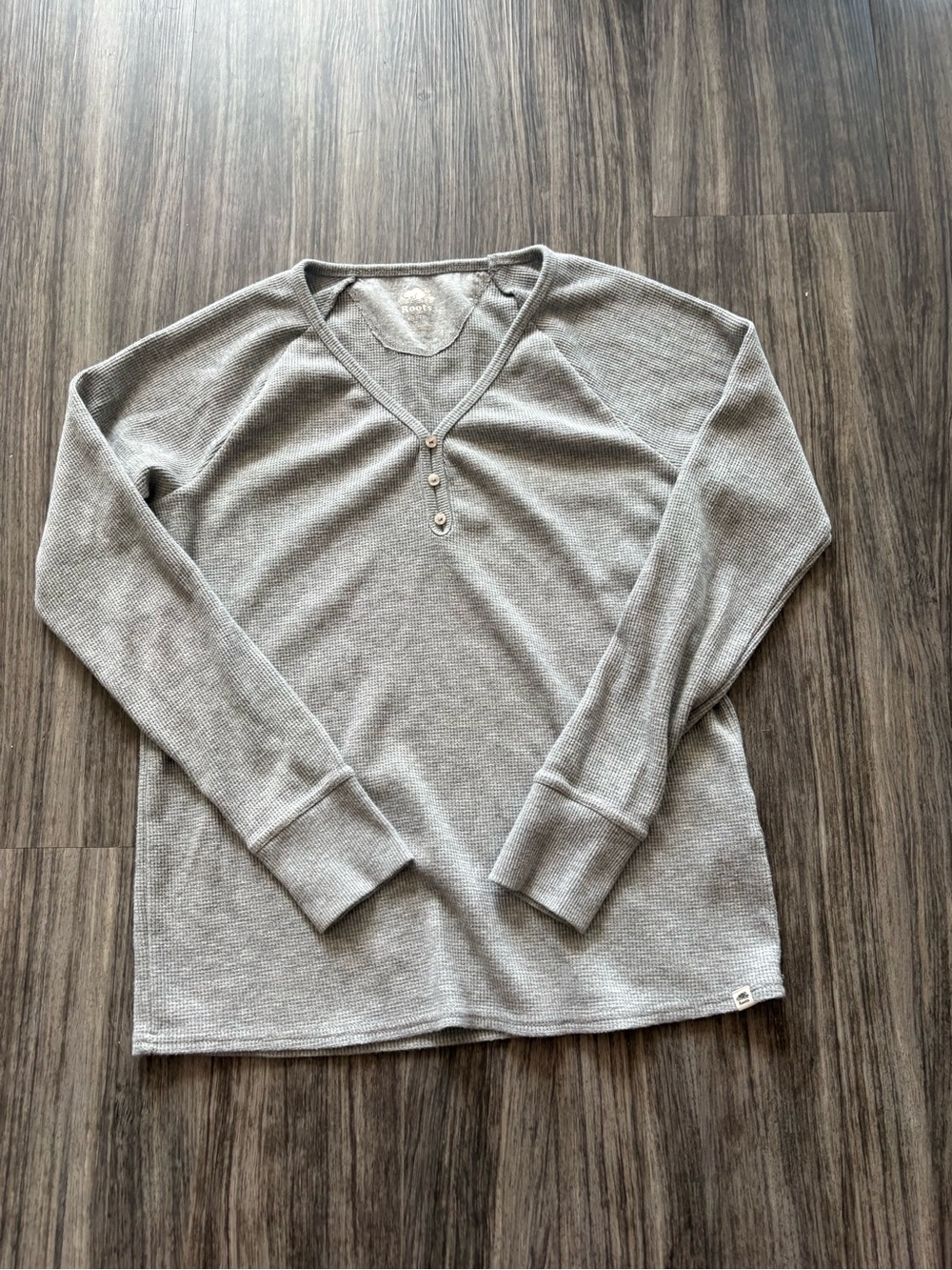Women’s Gray Waffle Knit Henley Sweater - Lightweight Long Sleeve